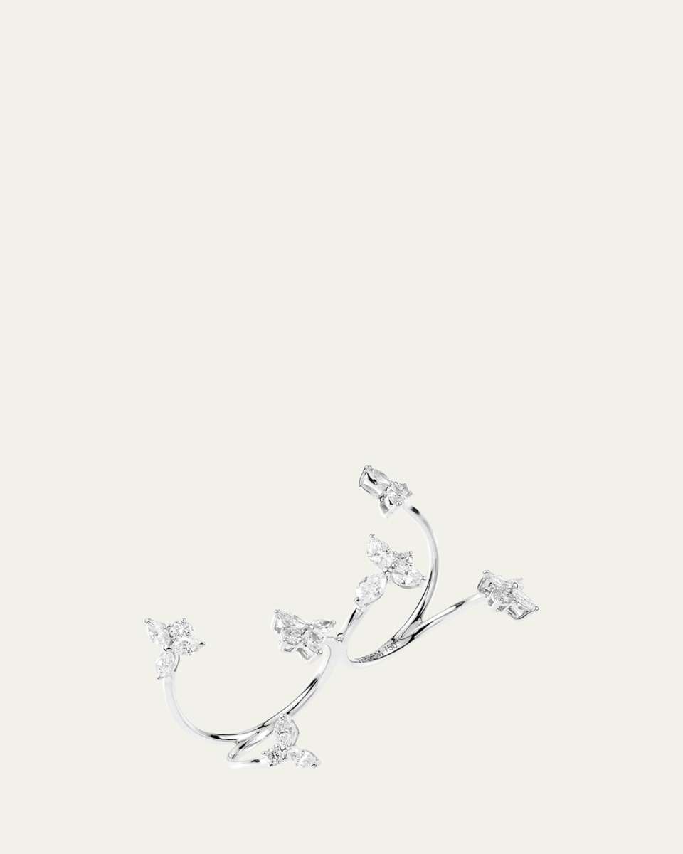 18K White Gold Diamond Double Finger Ring